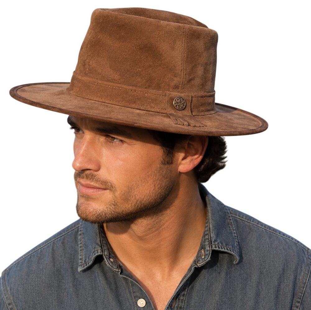 Henschel St. Louis Brown Suede Leather Outback Western Hat USA Approx. 21"